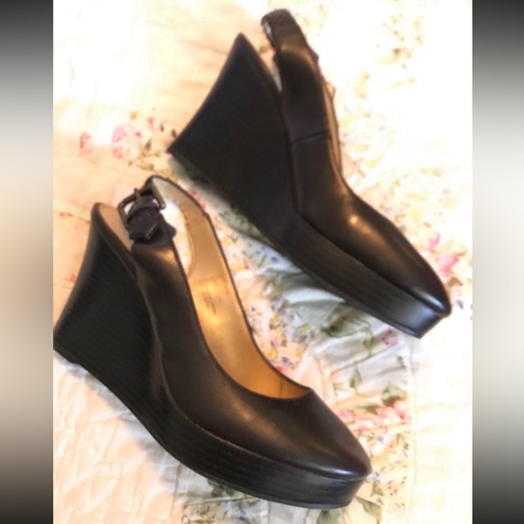 Chaps Shoes - CHAPS Size 7 Brown Sling Back Wedge Heels